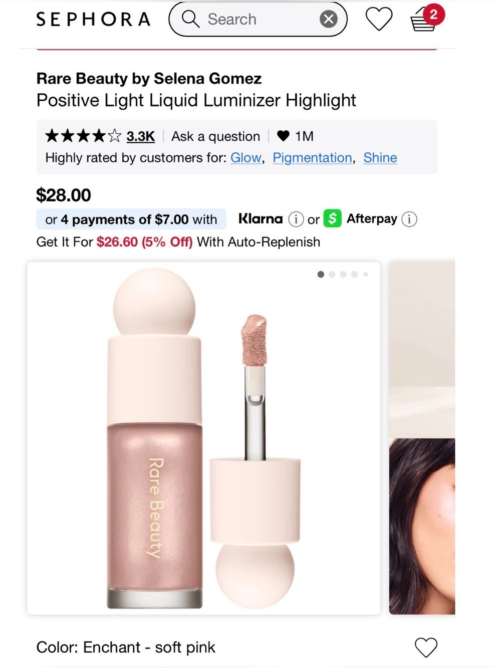 Rare Beauty Positive Light Liquid Luminizer — Enchant Soft Pink